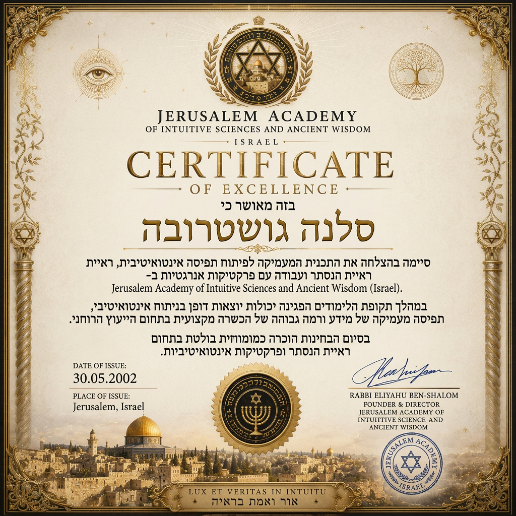 Certificate of Excellence — Jerusalem Academy of Intuitive Sciences and Ancient Wisdom